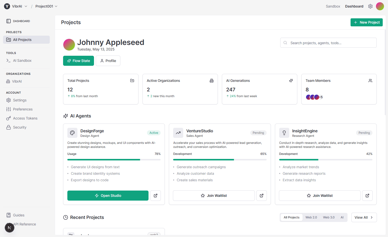 VibrAI's platform showing investor connections and AI-powered fundraising workflow